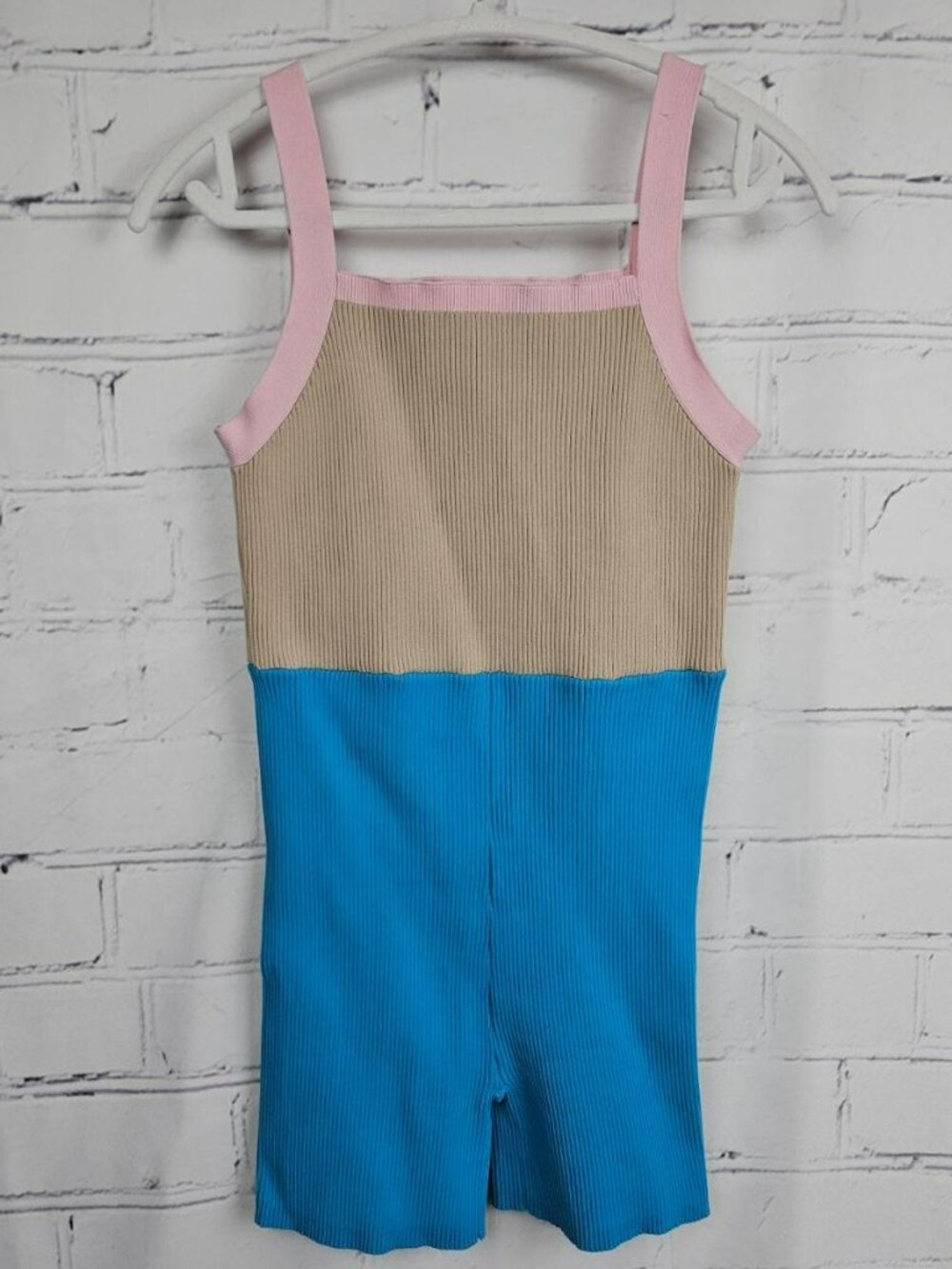 Cotton On Body Womens L Colorblock Ribbed Tank Romper Shorts Bodysuit One Piece